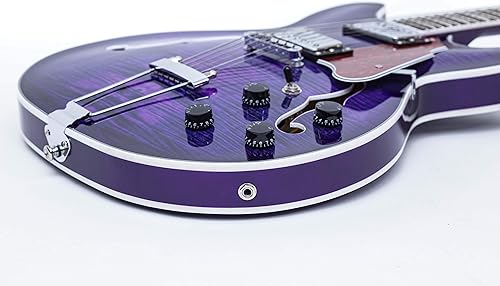 Miniatura 5 de GROTE Jazz - Bolsa de guitarra eléctrica semihueca, cuerpo trapecio, cola de puente, guitarra (morado)