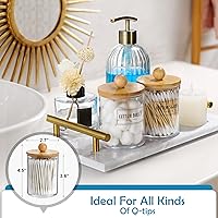 Vista 3 de Paquete de 2 dispensadores Qtip con tapas de bambú, recipientes de plástico transparente de 10 onzas para almacenamiento organizador de maquillaje