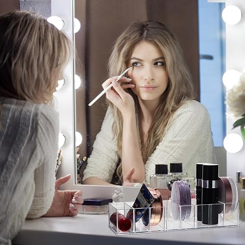 Miniatura 5 de Tuanse Organizador compacto de maquillaje acrílico, 4 unidades, desmontable, 8 espacios, organizador de cajones de tocador transparente, paleta de