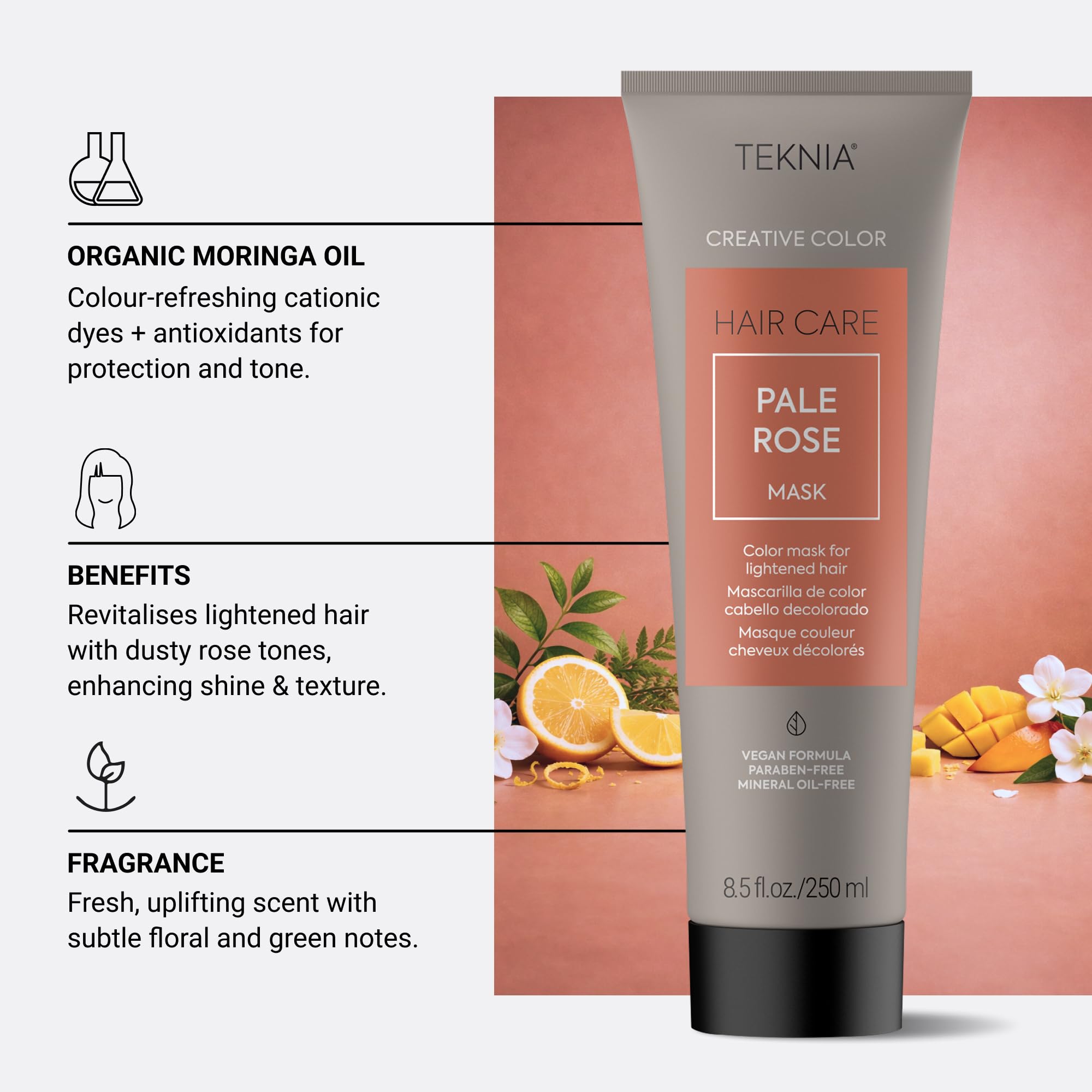 Lakme Teknia Pale Rose Color Mask, Conditioner für gebleichtes Haar, vegane Formel, 250 ml