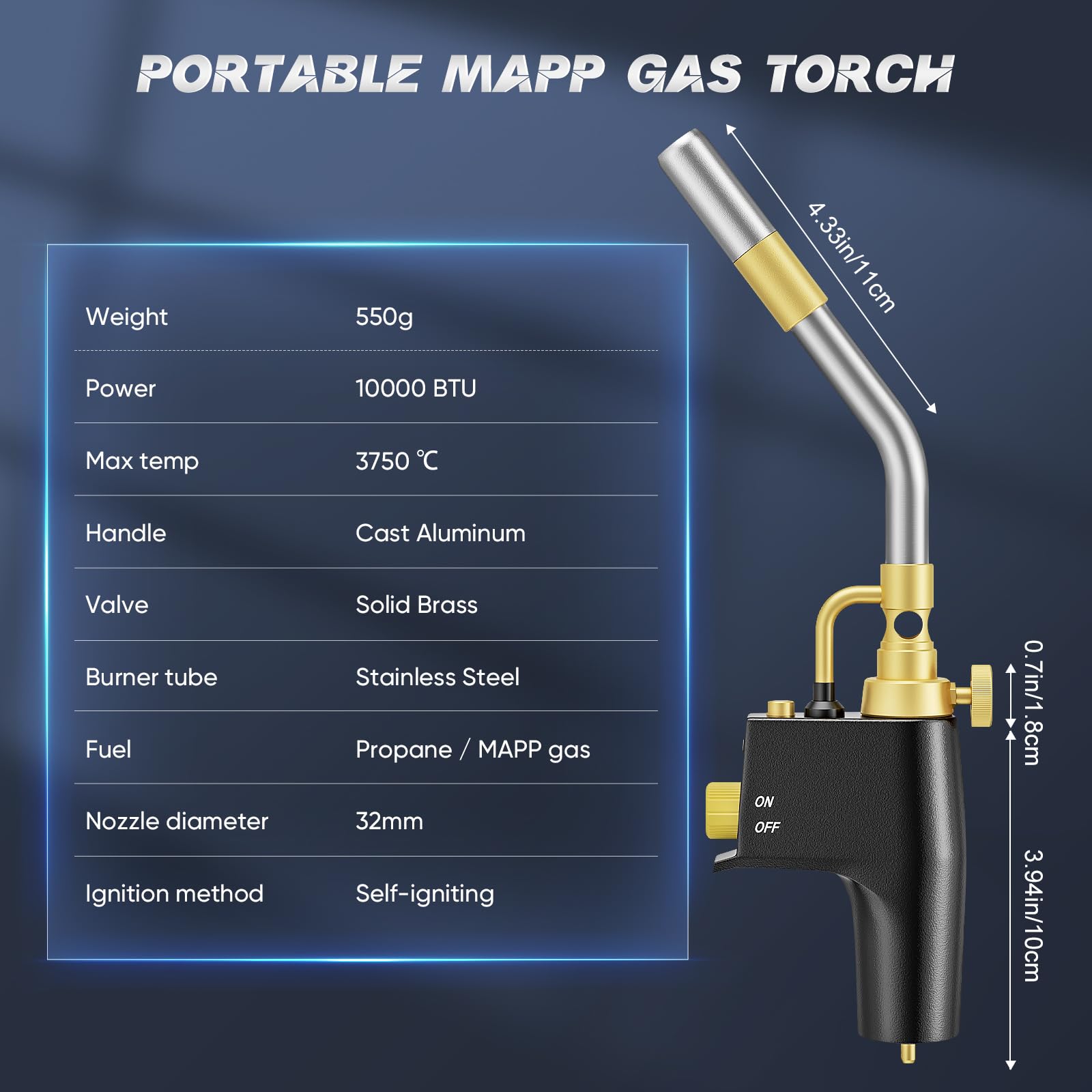 Antorcha de propano MAPP, Antorcha de propano MAPP, de soldadura a gas portátil de alta resistencia para soldadura y barbacoa, de gas de alta resistencia CGA600 MAPP/Propano Propane Torch