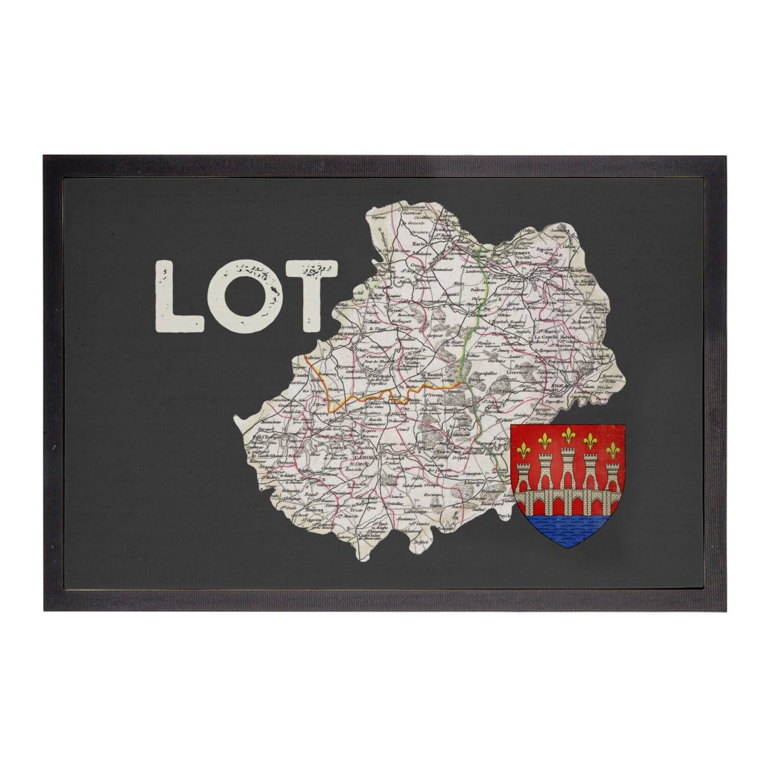 Paillasson Noir Lot 46 Lot avec Carte Ancienne de Cahors Occitanie 75x50 cm