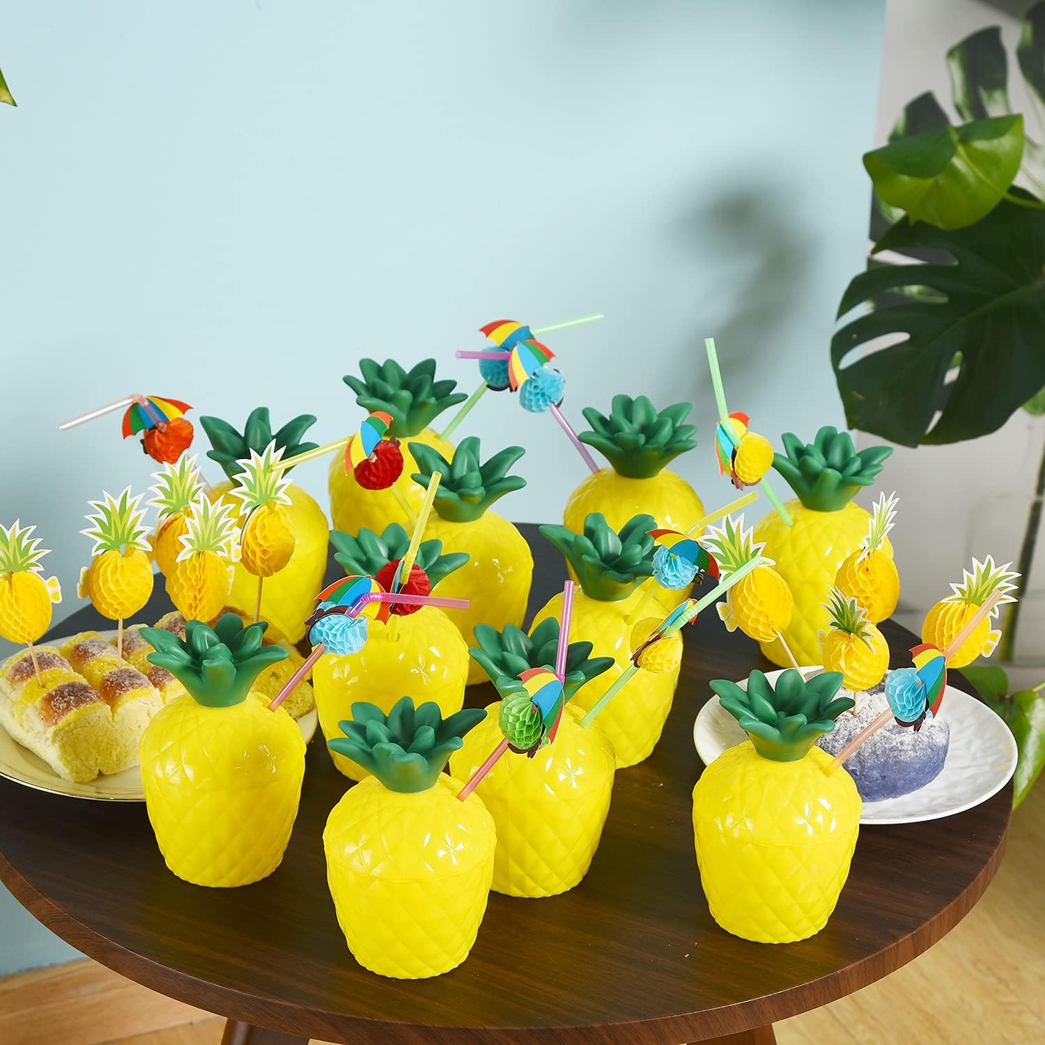 ALINK 12 Pineapple Cups with 12 Umbrella Straws and 12 Cocktail Drink Picks, Hawaiian Luau Tiki and Beach Party Decorations for Kids and Adults - Image 7