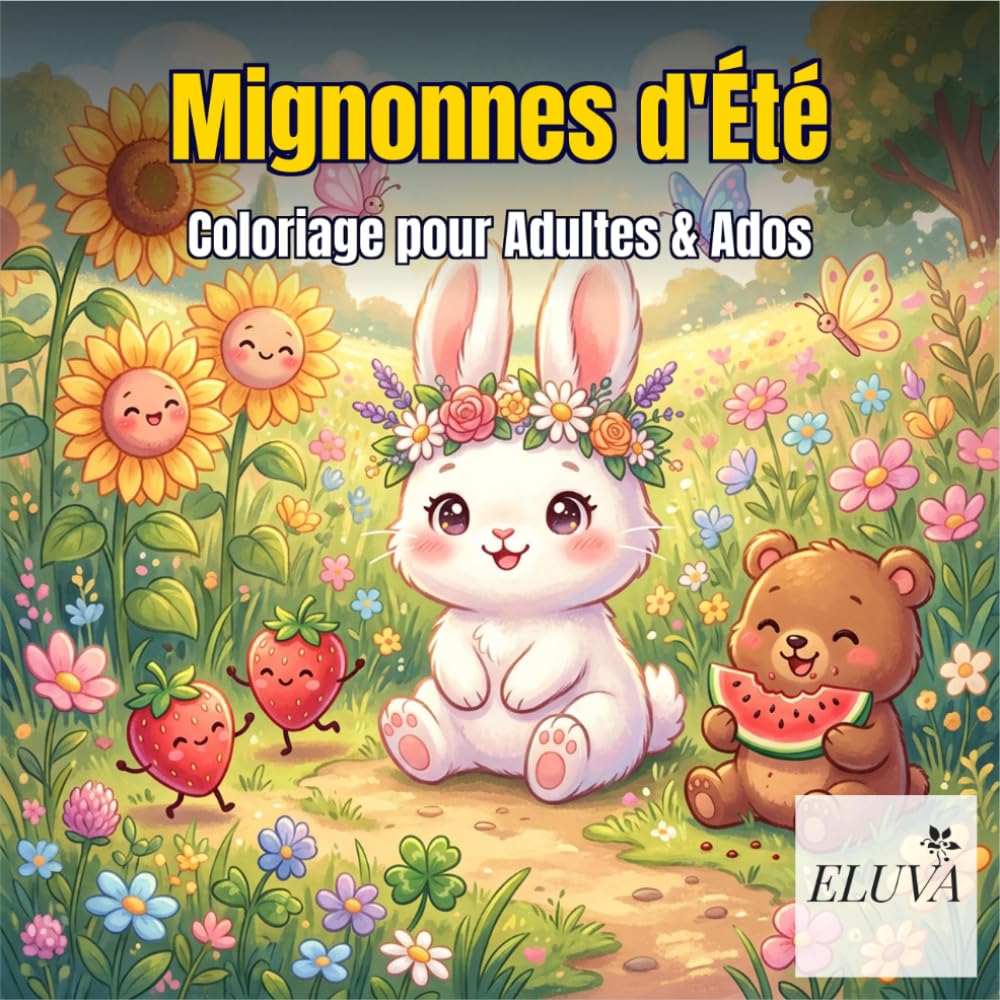 Summer Cuties — Mignonnes d'Été — Livre de Coloriage pour Adultes et Ados: 60 Scènes Kawaii avec Animaux de Plage et Personnages Estivaux