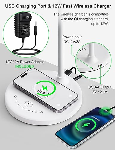 Miniatura 4 de BOHON Lámpara de escritorio, lámpara de escritorio LED con puerto de carga USB, cargador inalámbrico de luz de escritorio para oficina en casa, 5