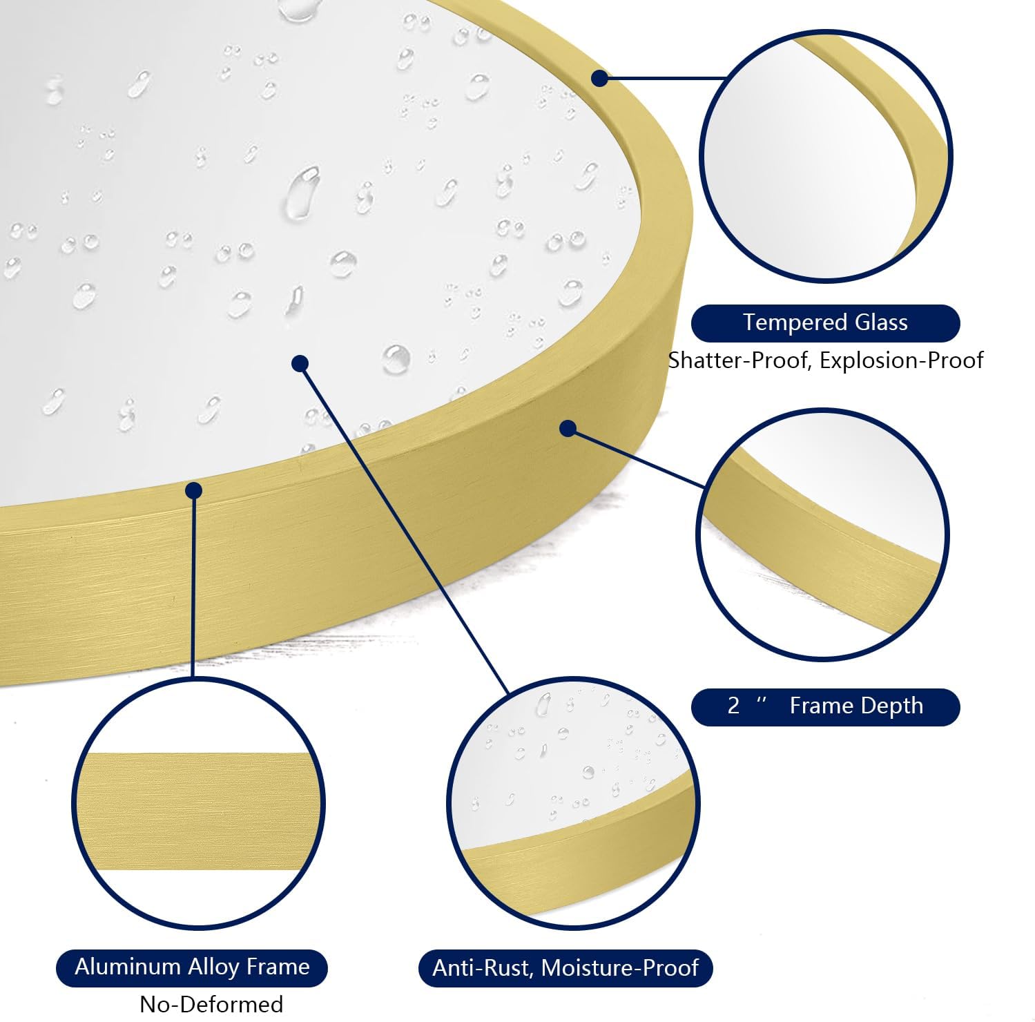 アーチ型バスルームミラー 壁用、アーチウォールミラー アルミニウム合金フレームミラー バニティリビングルーム、ベッドルーム、玄関用