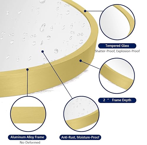 Miniatura 169 de Espejo de pared arqueado negro con marco de aleación de aluminio, espejo de baño de metal cepillado, espejo montado en la pared para sala de estar