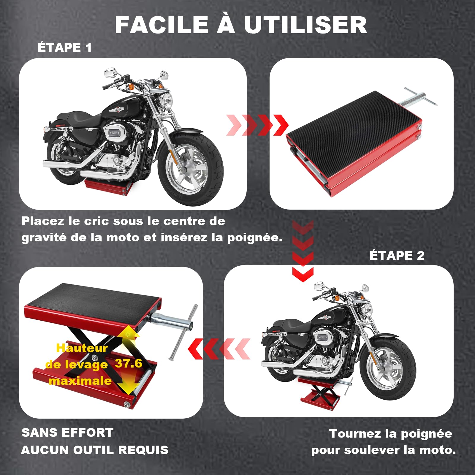 Pont élévateur pour moto - 500 kg/1100 lb Pont élévateur pour moto, Plateau large, Plage de levage 8,5 cm/3,35 pouces - 34 cm/13,39 pouces, pour motos, vélos, véhicules tout-terrain