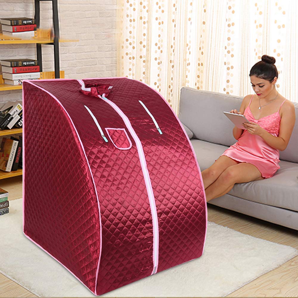 Mini Sauna, sauna parowa do domu, generator pary SPA sauna parowa do domu z namiotem do sauny i pilotem zdalnego sterowania, temperatura (75 * 35 * 25 cm - czerwona)