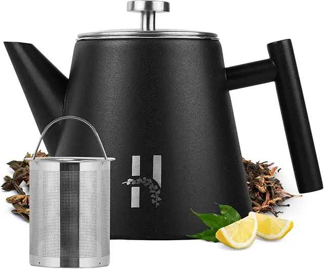 Théière isotherme Hanamura 1L avec infuseur - Noir moderne pour thé et tisane