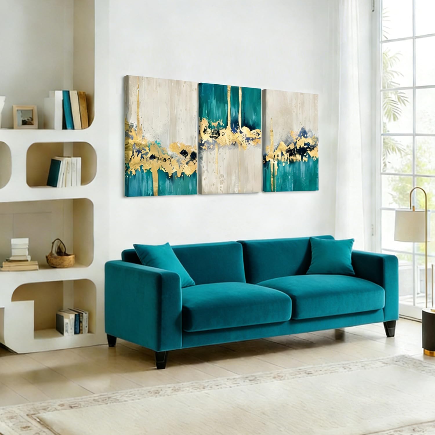 RZIGERNO 3 Pcs Green and Gold Abstract Wall Art Modern Luxury Framed Canvas Prints 12x16 Inch MinimalismTextured Painting Poster Wall Decor for Living Room Bedroom Office