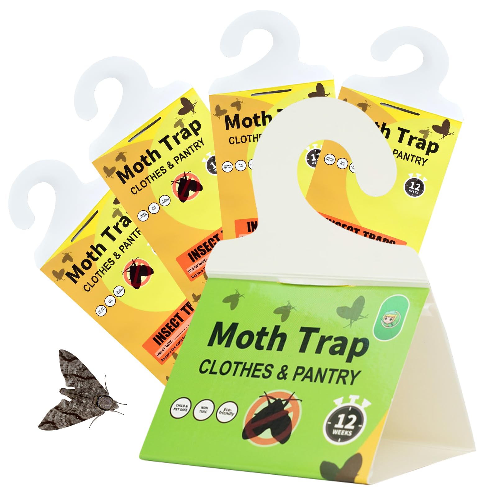 5 Pack Premium Sticky Moth Traps for Home,Odourless Sticky Glue Traps,Effective Moth Catcher Traps With Adhesive Board For Clothes,Rugs,Storage Boxes,Kitchen Cupboards And Home Indoors