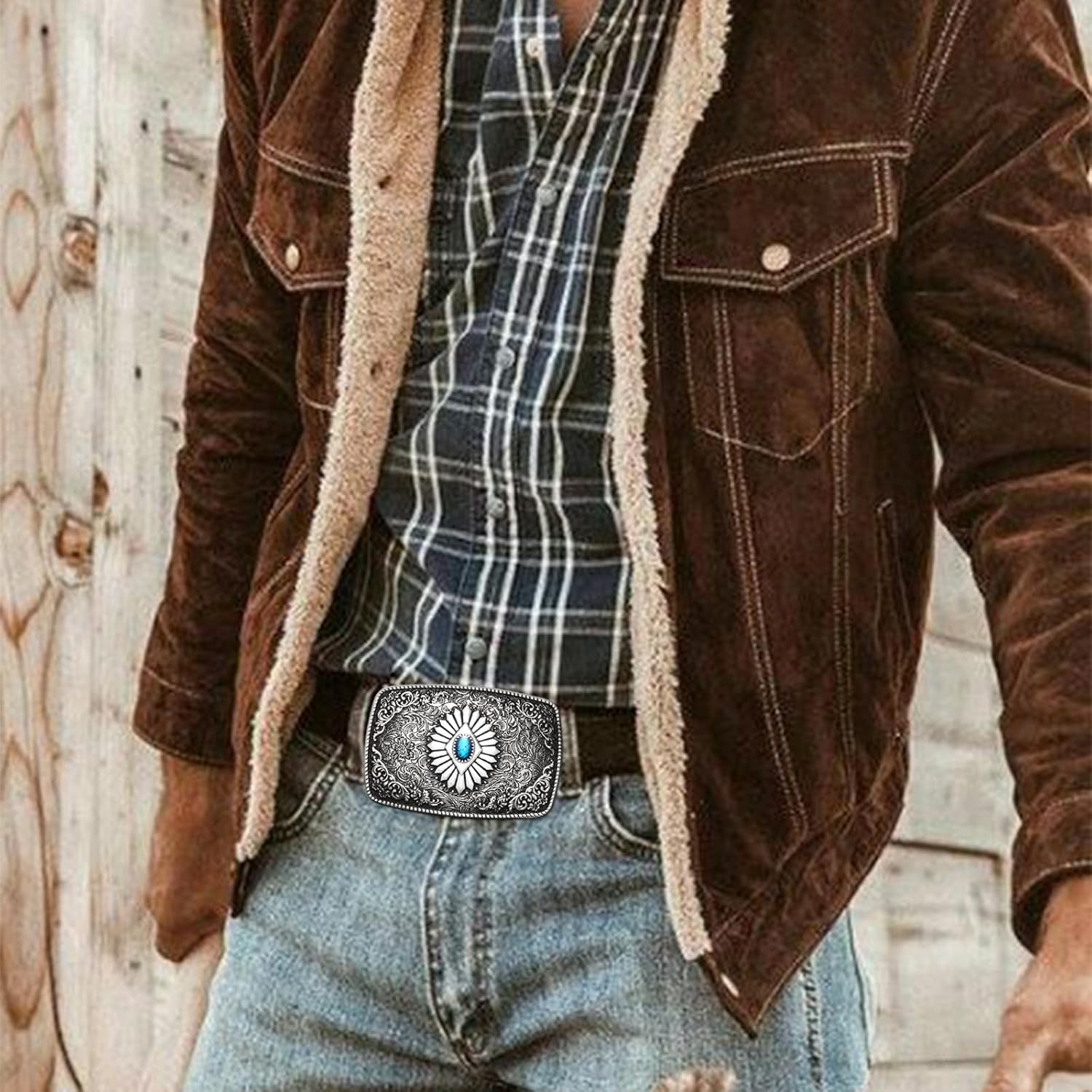 Western Cowboy Belt Buckle, Indian Elements Vintage Turquoise Belt Buckle For Men Women Jean's Accessory - Image 3