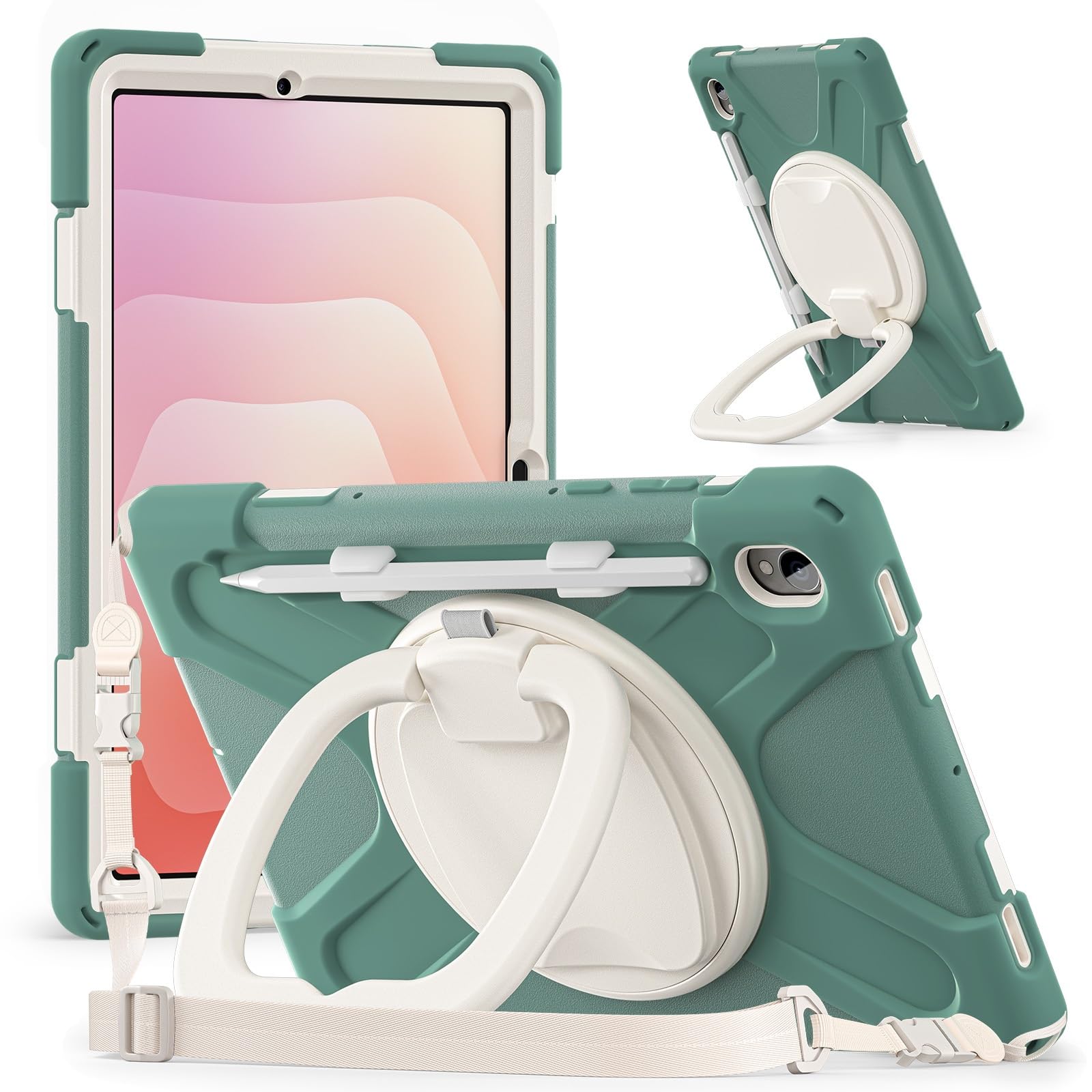 Etui do Samsung Galaxy Tab S11 5G 11-calowy model 2025 (SM-X730/X736B), odporne na wstrząsy, solidne etui z obrotową podpórką 360°, pasek rękę/ramię Wytrzymałe tablet(Dark green)