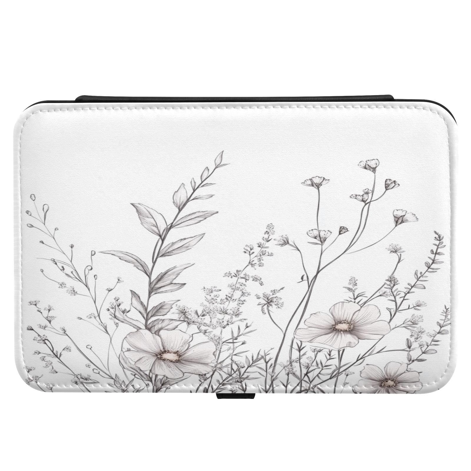 Haskirky Hand Draw Flowers Jewelry Box Portable PU Leather Travel Jewelry Organize for Women Jewelry Storage Display Holder for Ring, Necklace, Earring