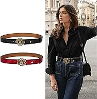 Vista 207 de Cinturón de cuero clásico con hebilla de metal para mujer con vestido de jeans Aah-negro-clásico