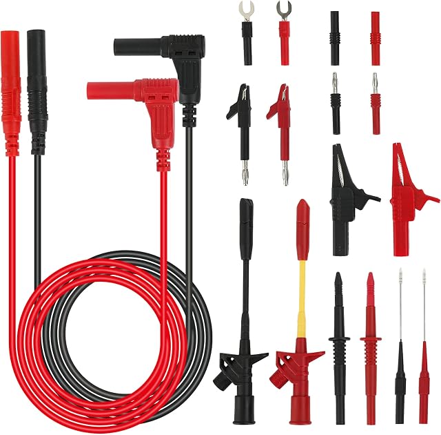 Youli Multimeter Test Leads Kits 18pcs Electronic Test Leads with Crocodile Clips, 4mm Banana Plug, Wire Piercing Test Probes and Testing clamp hook, for Digital Multimeter & Clamp Meter