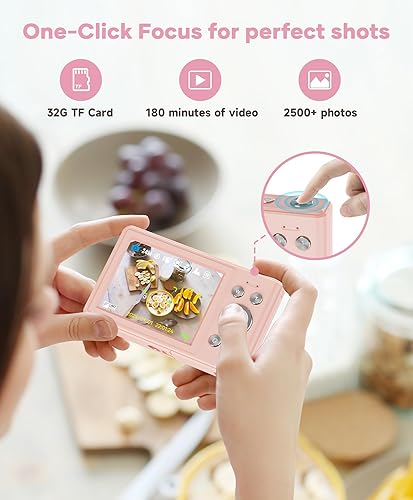 Miniatura 7 de WONNIE Cámara digital de 56 MP, FHD 1080P para apuntar y disparar con tarjeta SD de 32 GB, 2 baterías y cordón, ideal para niños y adolescentes,