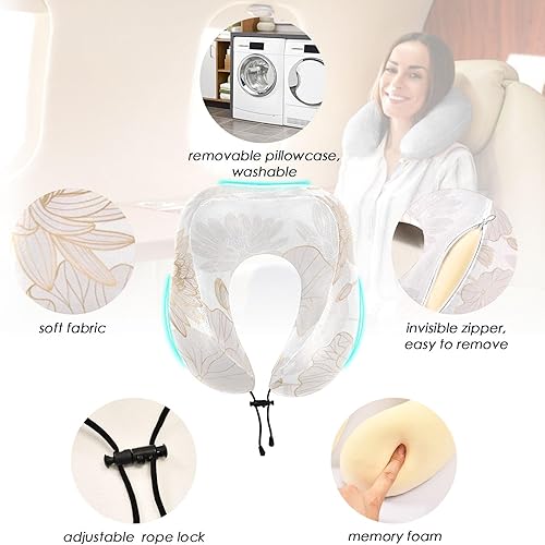 Miniatura 2 de Joisal Lujosas almohadas de cuello compactas de flor de loto dorado, almohada de espuma de memoria de viaje en forma de U, almohada de descanso para