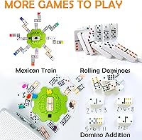Vista 5 de Yinlo Juego de dominó de tren mexicano con efecto de sonido, juego de dominó para viajes, 91 azulejos dobles de 12 colores juego de viaje con caja