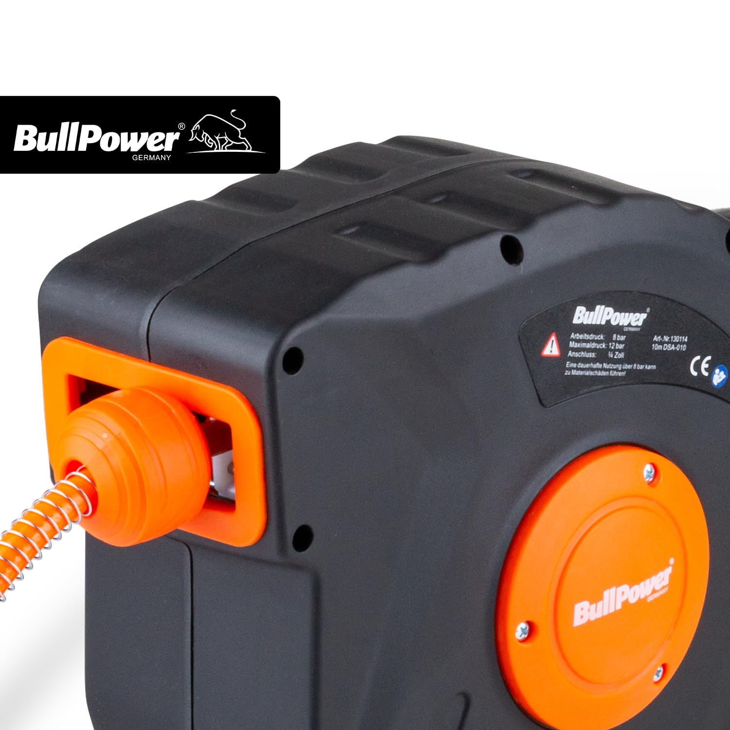 Druckluftschlauch Aufroller Druckluft Schlauchaufroller Schlauchtrommel mit Standard-Schnellkupplung NW 7,2-1/4 Zoll mit Wandhalterung und Automatik Auf- und Abrollfunktion - "DSA-010" - 10 Meter