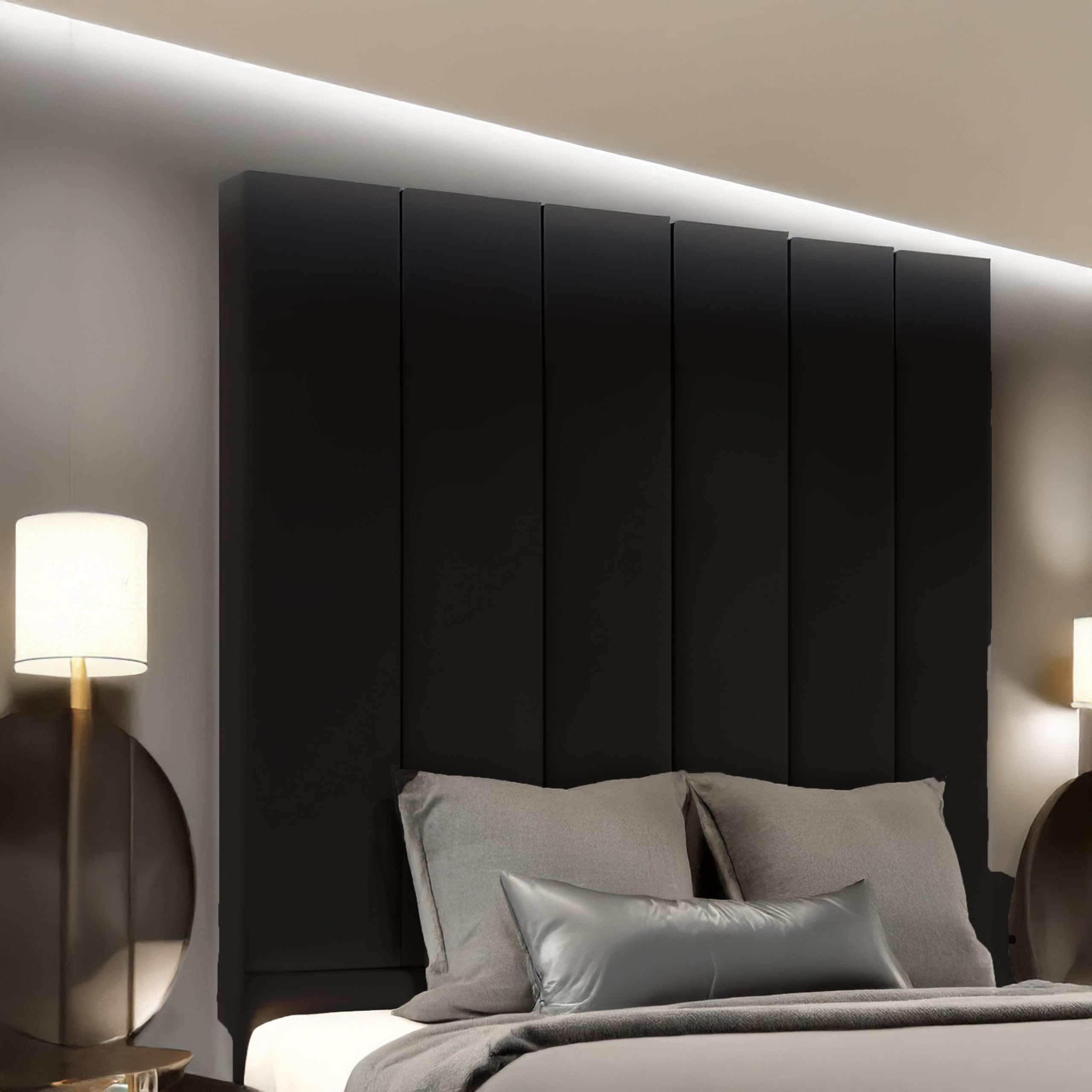 luxisleepltd Panels Tallest Plush velvet Fabric headboards Upholstered Headboard for divan bed frame sizes 3FT Single Small Double 4FT Double 4FT6 Kingsize 5FT + (Black, 5ft kingsize-60'' Tall)