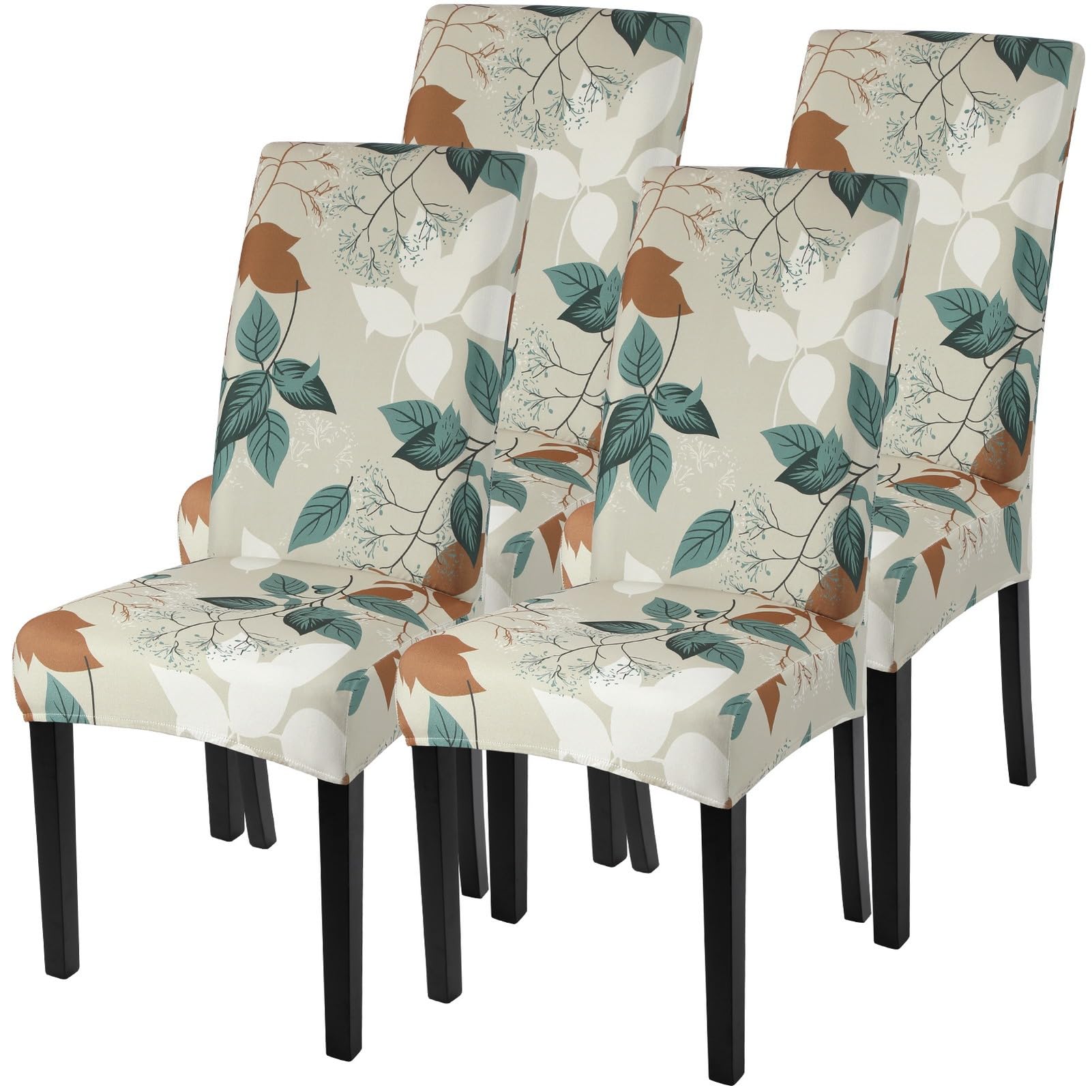 SearchI Printed Dining Room Chair Covers Set of 4, Stretch Kitchen Chair Covers Washable Parsons Chair Slipcover Removable Dining Chair Protectors for Hotel,Ceremony(Earthy Tones Leaf)