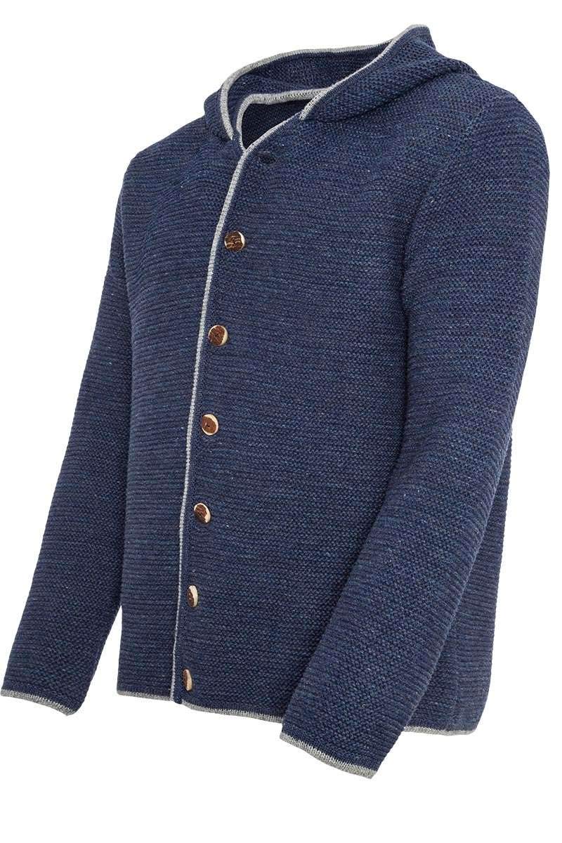 Isar-Trachten Herren Herren Trachtenstrickjacke mit Kapuze Jeansblau, Jean