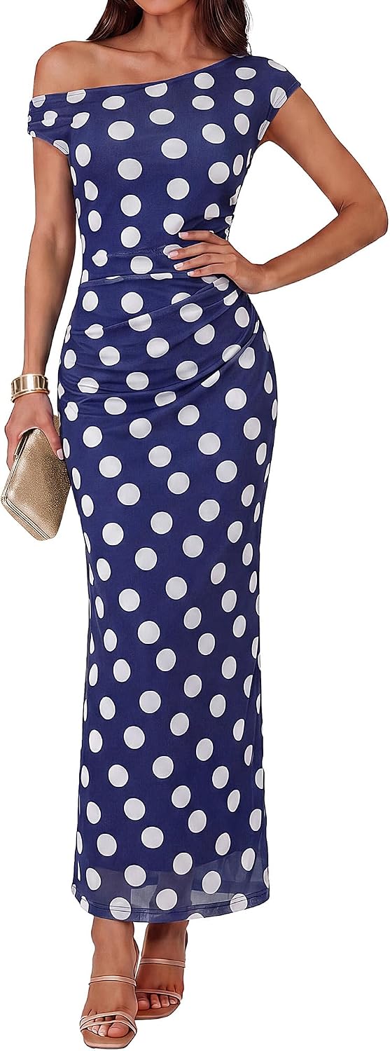 GRACE KARIN One Shoulder Bodycon Wedding Guest Cocktail Dress Navy Blue L