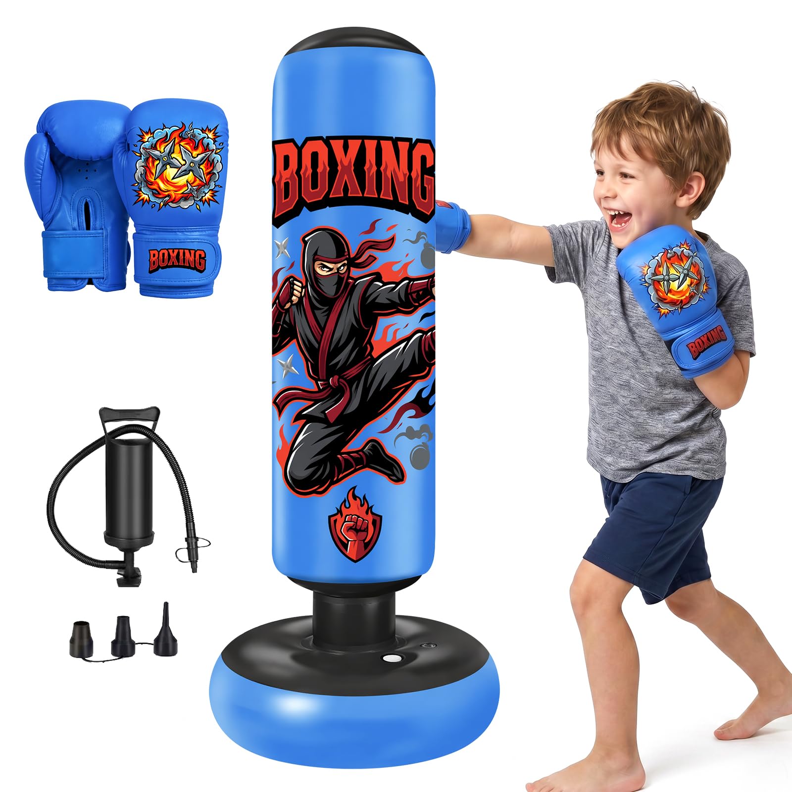 Oziral Punching Bag for Kids 150cm Boxing Bag with Gloves&Pump Inflatable