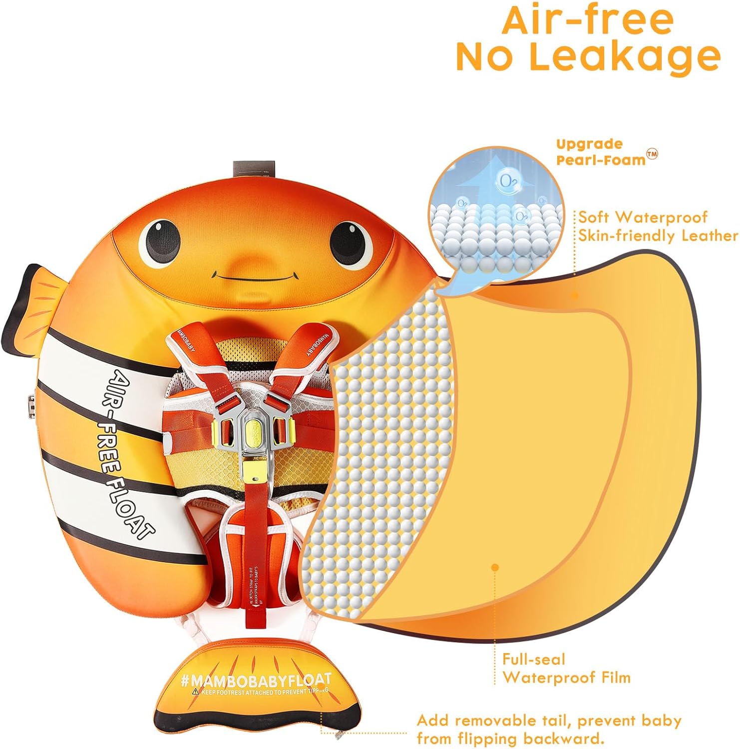 Mambobaby Baby Pool Float with Canopy, Non-Inflatable Infant Swim Float with Safe Seat and Tail Support for 3-24 Months, UPF 50+ Sun Protection