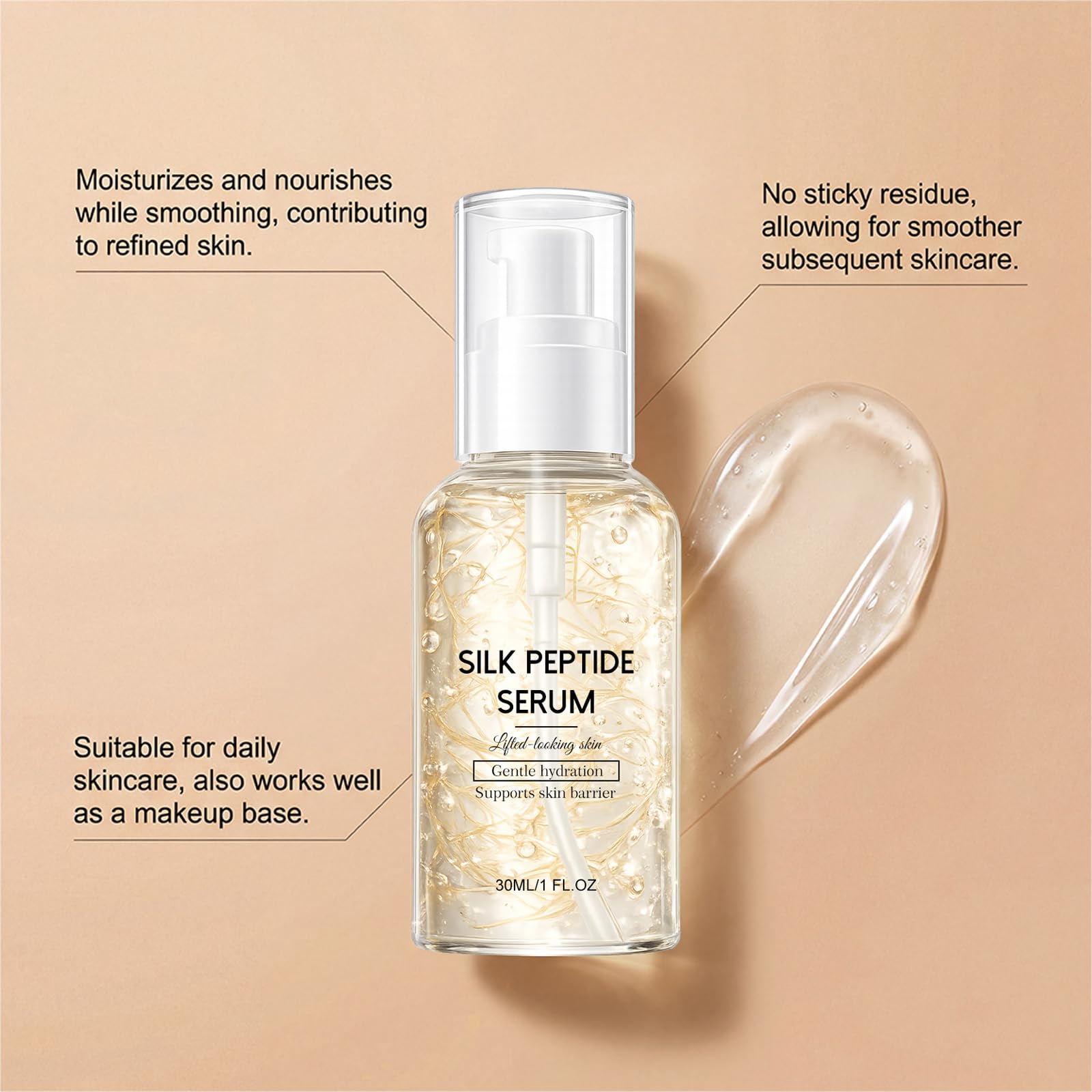 Siero peptide di seta: idrata intensa, siero leggero e chiaro contro linee sottili, idratante cura del viso per una pelle liscia, tonifica e liftet, migliora (12 pezzi)