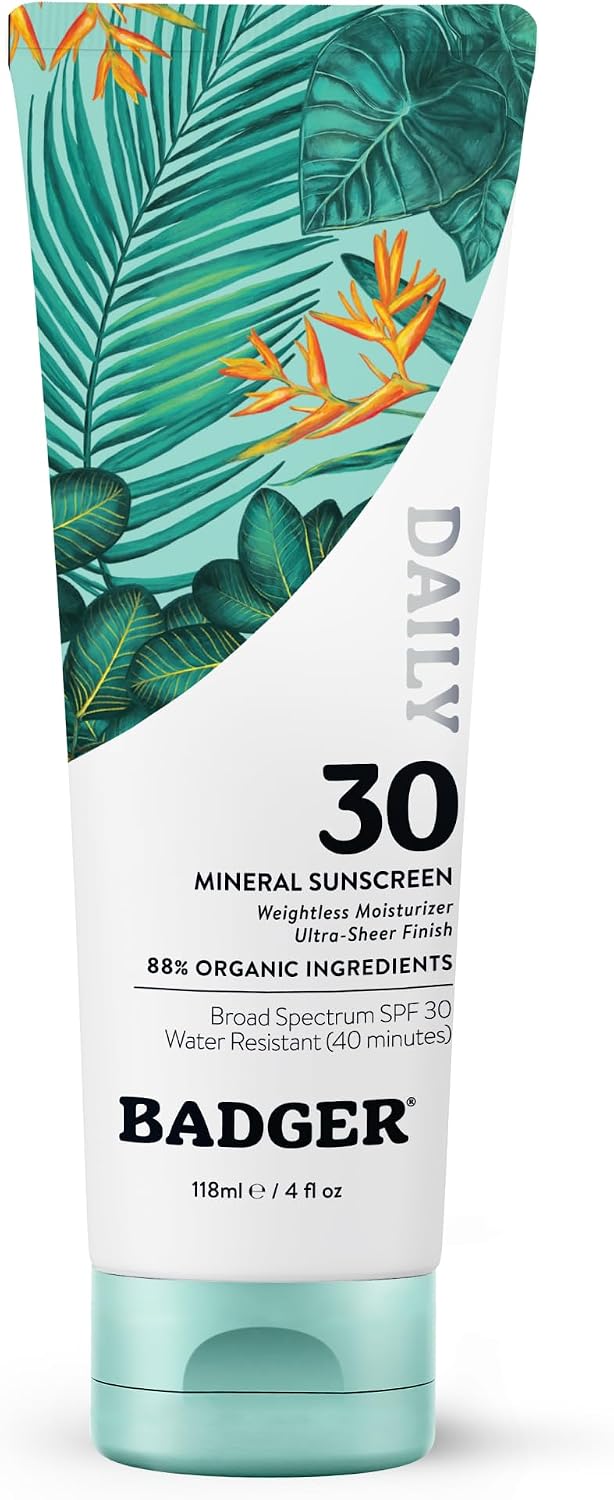 Badger Mineral Daily Sunscreen SPF 30, tlenek cynku, bez białego odlewu