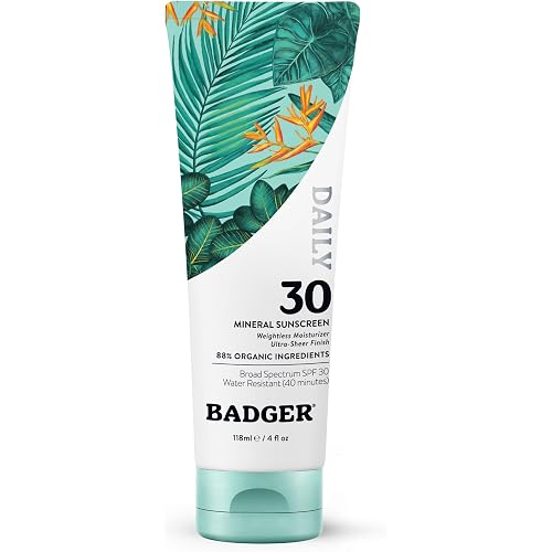 Badger Mineral Daily Sunscreen SPF 30, Zinc Oxide, No White Cast, 4 fl oz