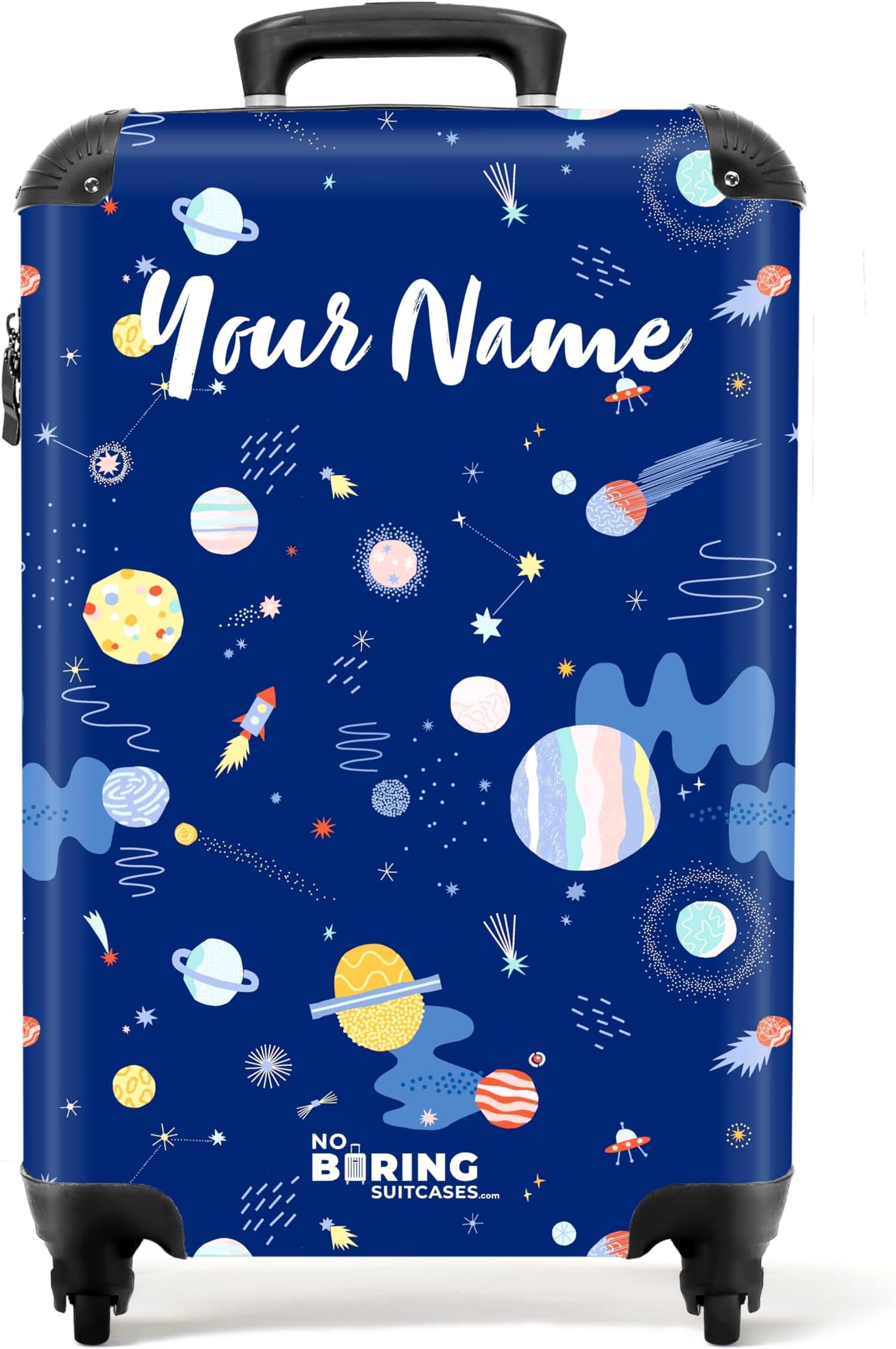 Children's Luggage Kids Suitcase for Boys - Personalised Lightweight Cabin Suitcase on Wheels - Blue Starry Sky and Planets - 55x40x20cm - Hard Shell Trolley - 20" - 10kg
