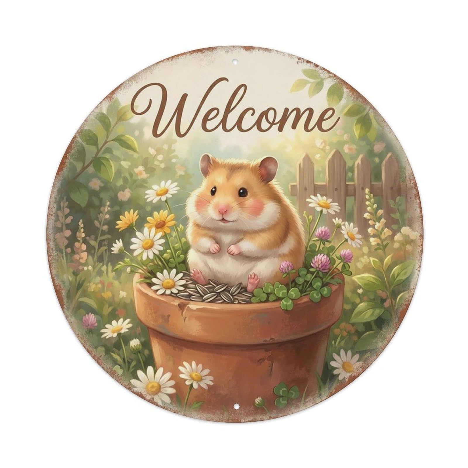 Welcome Hamster Sunflower Seeds Vintage Metal Tin Sign Plaque Wall Decor for Cafe, Club Bar, Office, Garden Metal Poster 8x8Inch