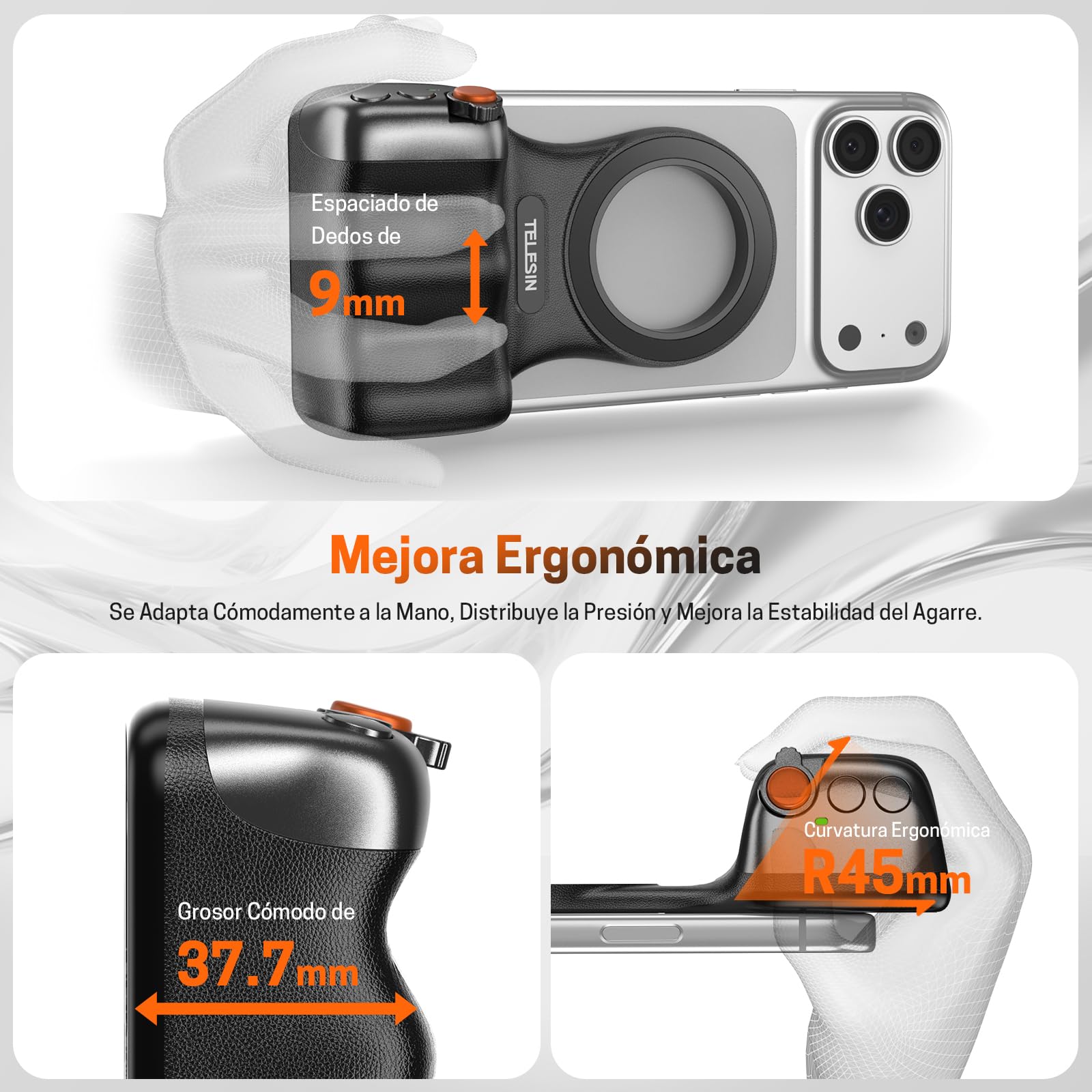 Jeebel Handle Grip Movil - Empuñadura Magnético para Smartphone con Mando a Distancia USB Inalámbrico & Rosca 1/4 Pulgada - Estabilizador Cámara para Teléfonos iPhone y Android para Selfie/Vlog/Video