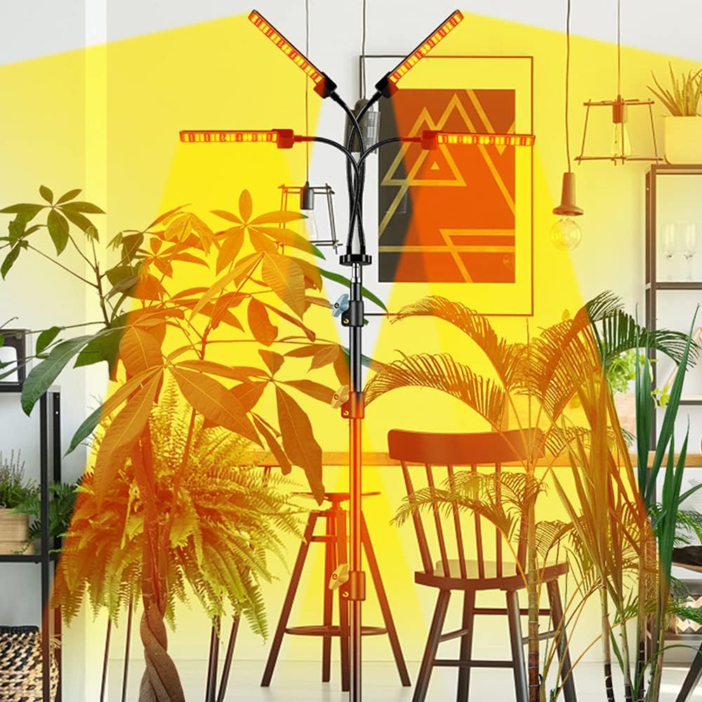 LED Grow with Adjustable Tod Stand for Indoor Plants Sunlike Full Spectrum Auto Off 4/8/ 12H Timer 3 Modes 5 Brightness Levels Standing Plant Growing Lamps for Plants Seedlings