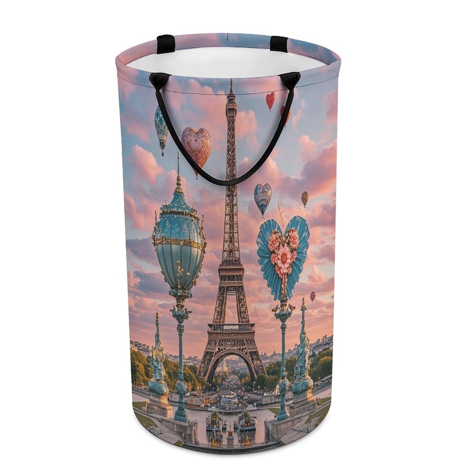 Romantic Paris Eiffel Tower 2 Laundry Hamper Waterproof Clothes Basket Large Capacity Collapsible Laundry Basket Freestanding Clothes Hamper for Dorm Family Bathroom Decor Storage 86L