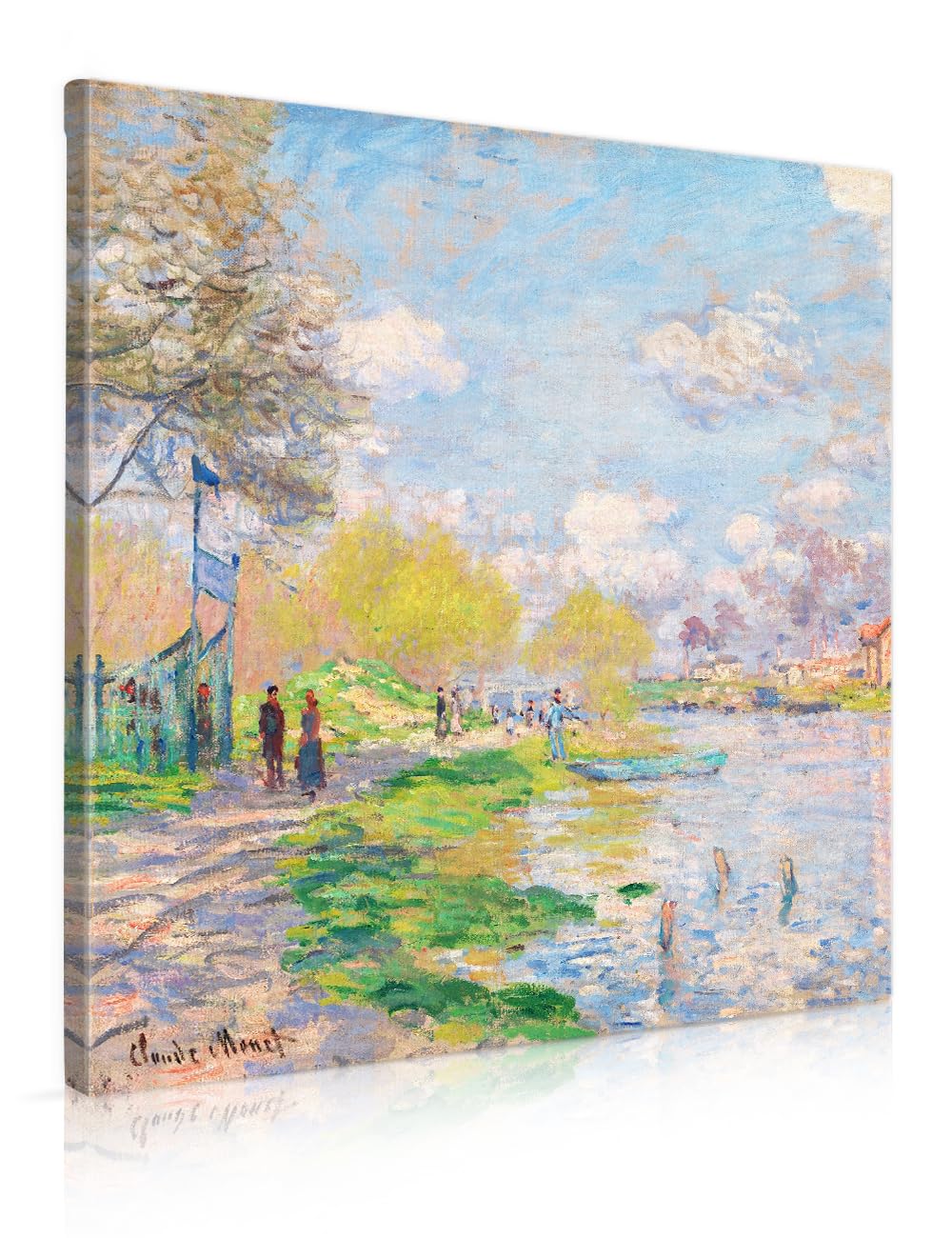 DECORARTS - Claude Monet Spring by the Seine, Impressionist Landscape Wall Art for Bedroom or Study, Giclee print on Canvas, Vintage-Style Decor,