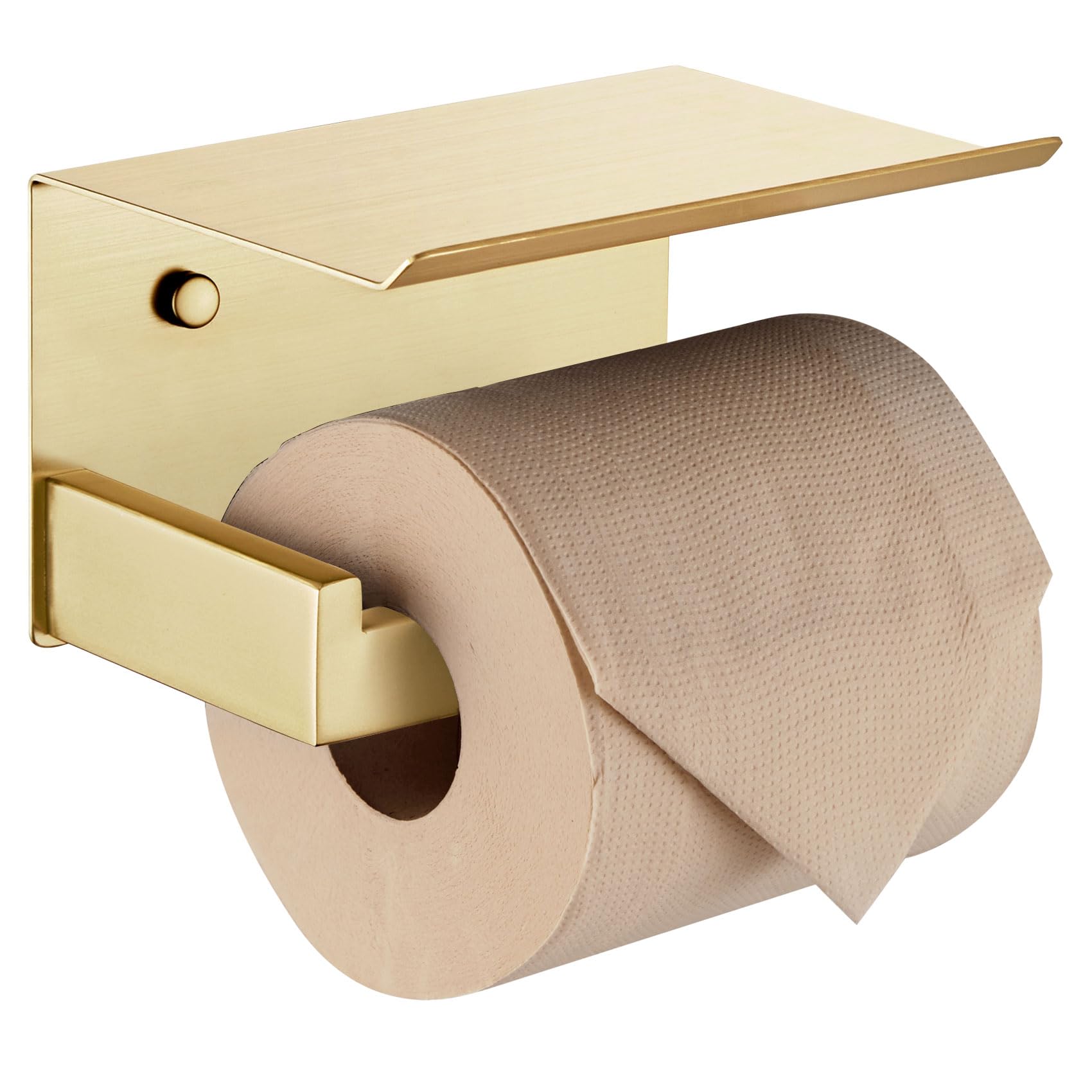 KOKOSIRI Toilet Paper Holder with Shelf Toilet Roll Holder for Bathroom Restroom T-304 Stainless Steel Wall Mounted, Gold Finish, B2010BG