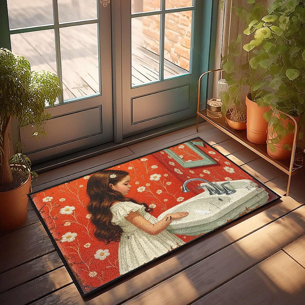 Tapis de porte intérieur 65x90 cm lavable pour entrée de maison fleurie