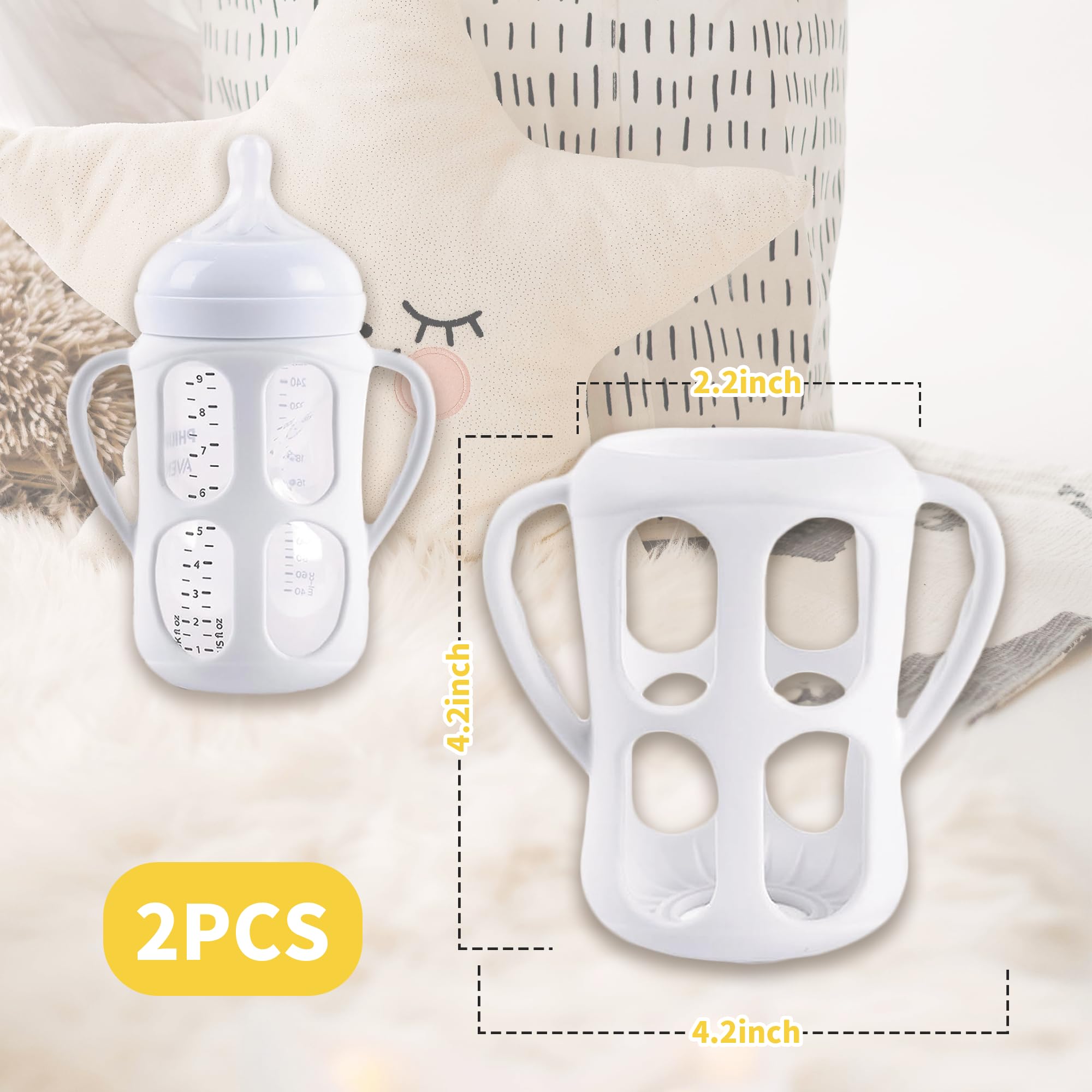 2 Pack Baby Bottle Handles for Philips Avent Natural Bottles Compatible with Avent Glass Bottles 9oz - Silicone Baby Bottle Holder for Hands-Free Convenience Easy Grip Handle