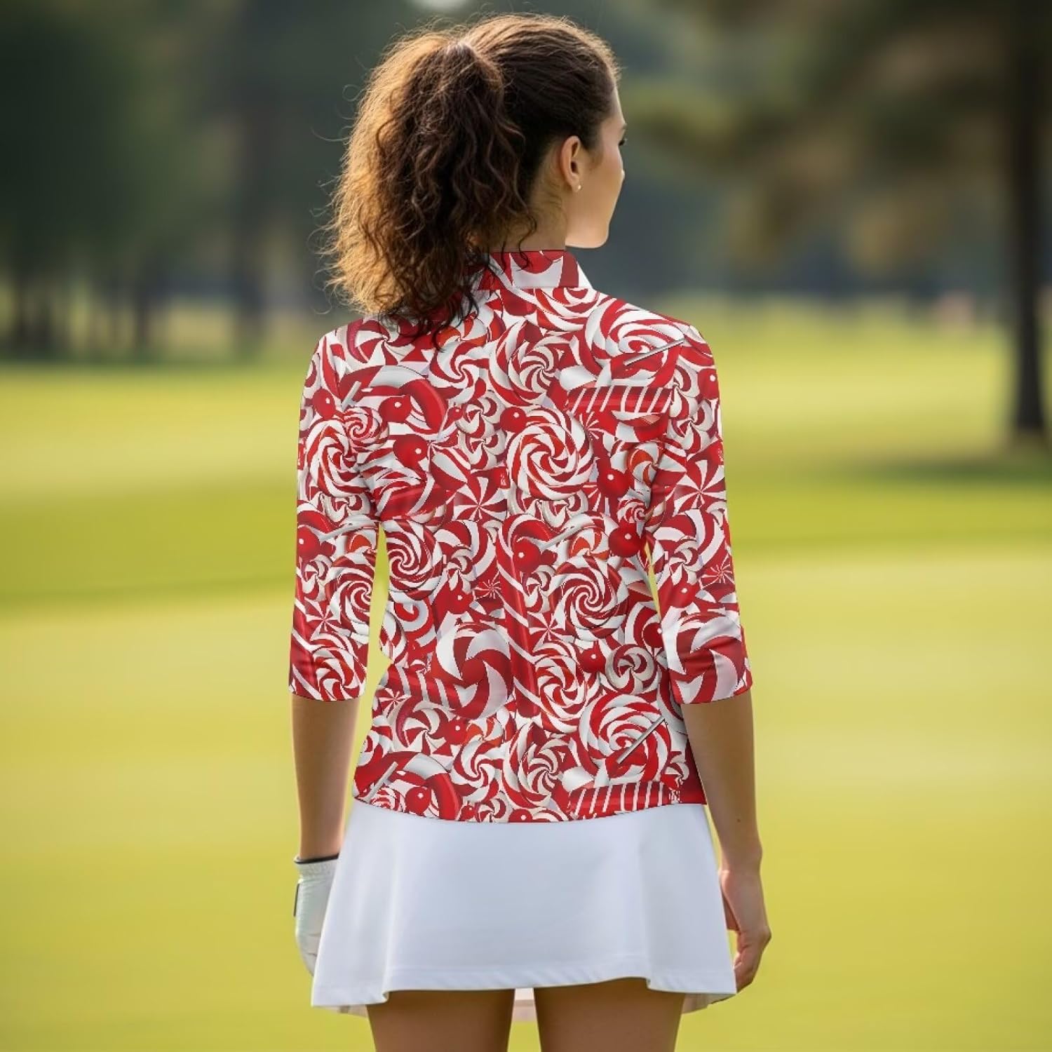 Womens Golf Shirts 3/4 Sleeve V Neck Polo Shirts UPF 50+ Sun Protection Tennis Workout Active Blouses Tops S-2XL