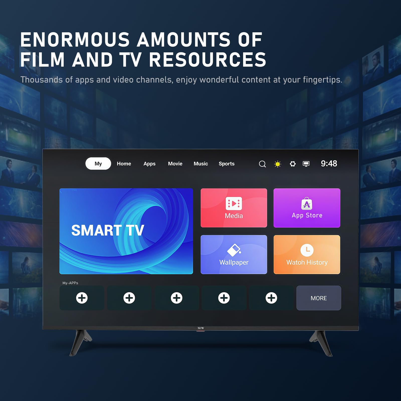 Téléviseur intelligent UHD 4K 55 pouces, rétro-éclairage D-LED, design sans bordures, interface HDMI USB DVB-T2/S2 RJ45, grand écran pour salon, chambre, divertissement à domicile – Noir