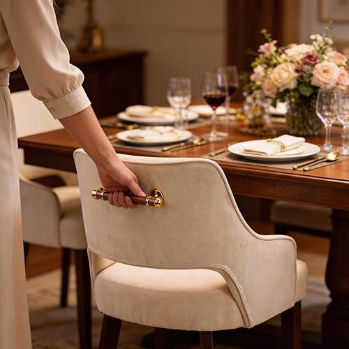 Miniatura 5 de MOJAY Juego de 2 sillas de comedor, modernas sillas de cocina tapizadas de mediados de siglo, silla de comedor de tela de lino beige con mango Juego