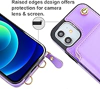 Vista 21 de Bocasal Funda tipo cartera cruzada para iPhone 12/12 Pro, funda de piel con bloqueo RFID y soporte para tarjetas, funda protectora con cremallera