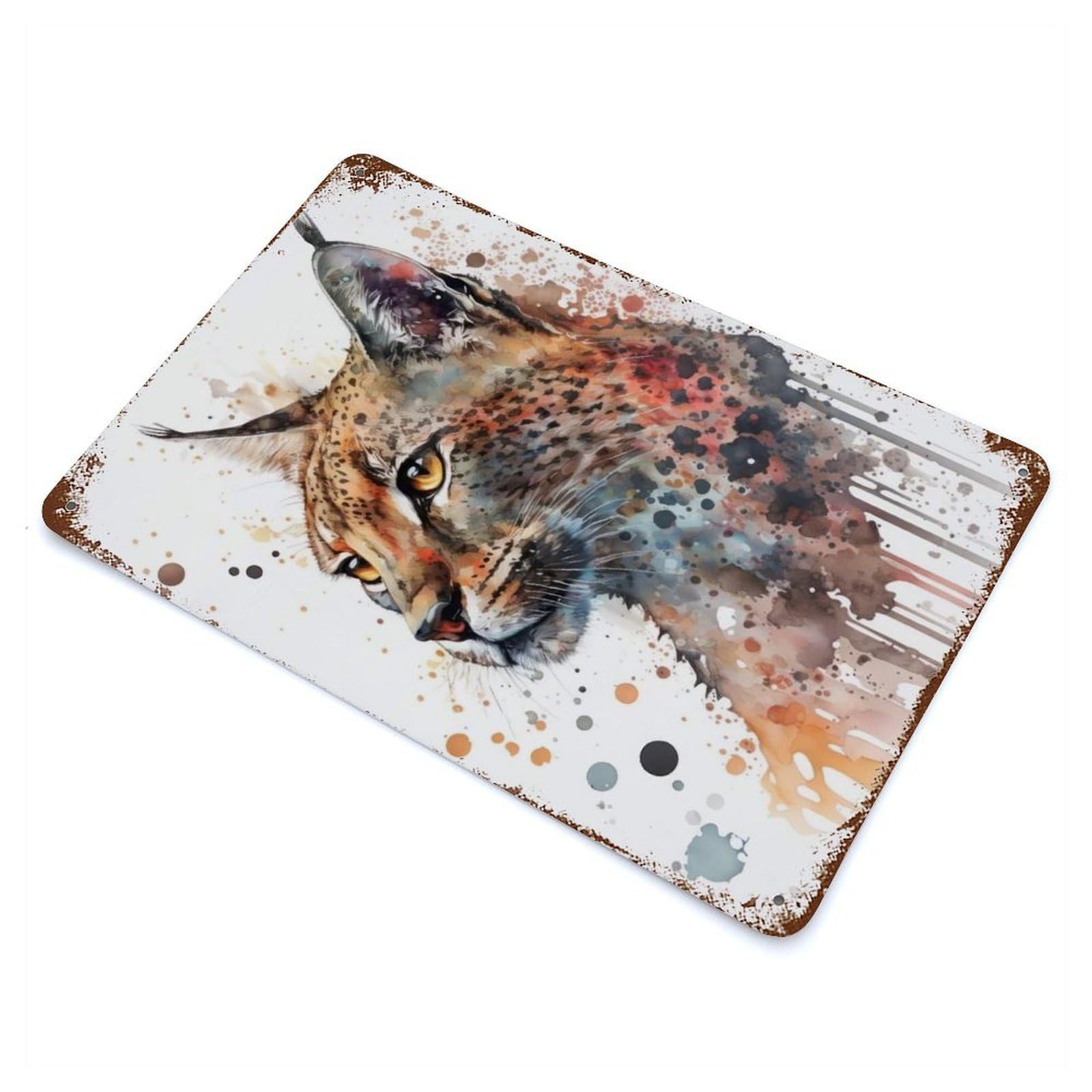 Distressed Metal Wall Sign Wild Cat Watercolor 11.8"x7.9", Vintage Wall Decor for Cafe, Home Bar And Lounge Decor