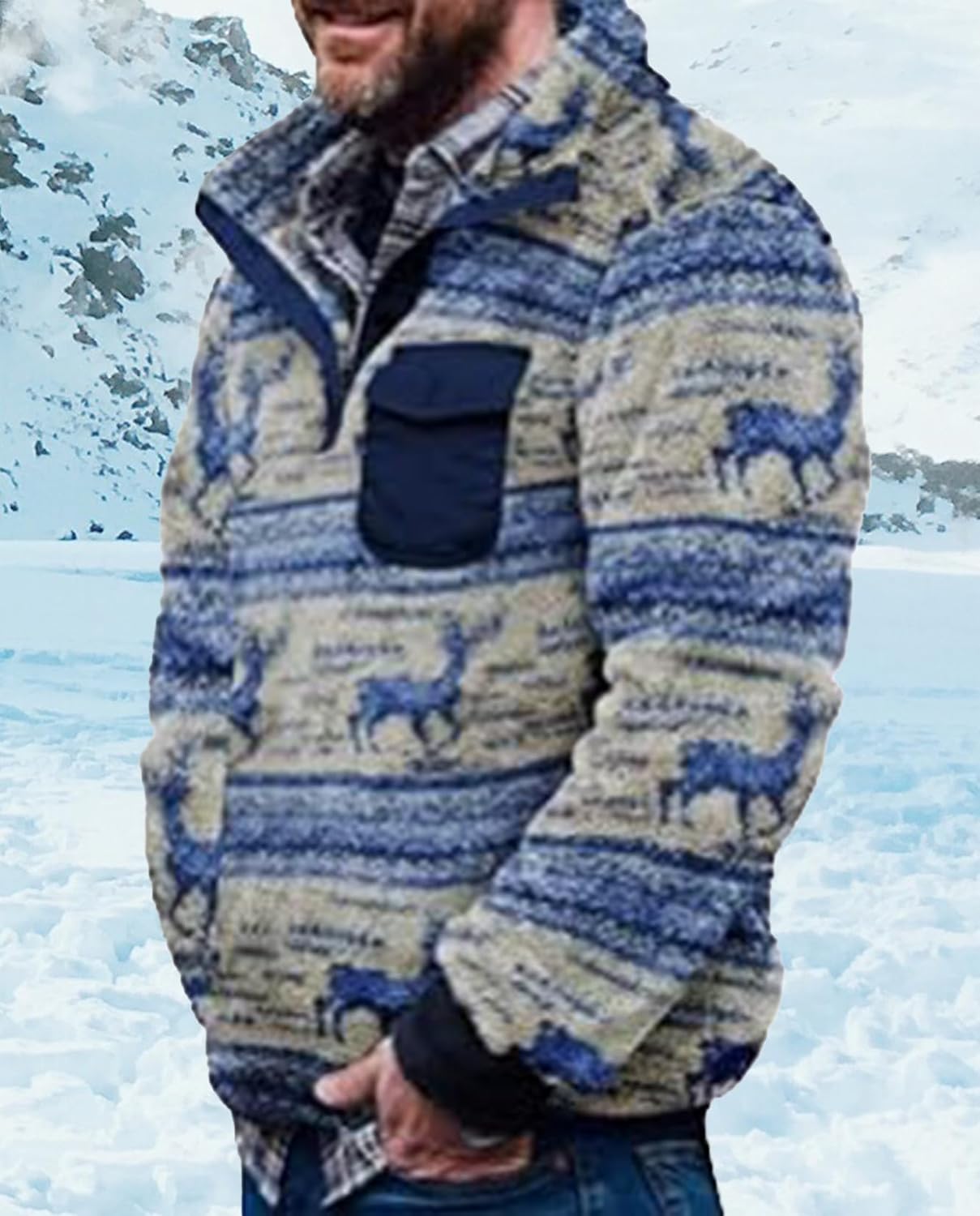 Western Sweatshirts for Men Aztec Fleece Pullover Sweatshirts Mens Vintage Print Fuzzy Sweatshirt - Image 5