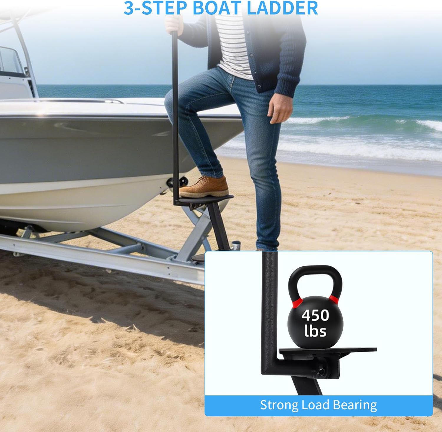 GCCSJ Universal Boat Trailer Steps, Heavy Duty Boat Steps, Rustproof Steel Boat Trailer Tongue Steps with Non-Slip Platform for Fishing Boats & Yachts, Easy to Install